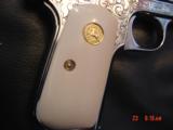 Colt 1903,32 acp,master scroll engraved by Santiago leis,refinished bright nickel,made 1921,faux Ivory grips,a real work of art,& certificate - 14 of 15