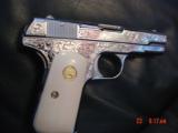 Colt 1903,32 acp,master scroll engraved by Santiago leis,refinished bright nickel,made 1921,faux Ivory grips,a real work of art,& certificate - 10 of 15