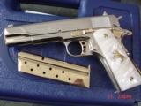 Colt 1911 Government, fully refinished bright nickel with 24K accents,38 super,new,a real showpiece !! - 1 of 14