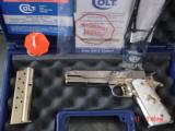 Colt 1911 Government, fully refinished bright nickel with 24K accents,38 super,new,a real showpiece !! - 2 of 14