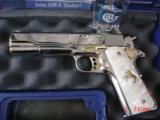 Colt 1911 Government, fully refinished bright nickel with 24K accents,38 super,new,a real showpiece !! - 3 of 14