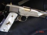 Colt 1911 Government, fully refinished bright nickel with 24K accents,38 super,new,a real showpiece !! - 8 of 14