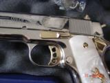 Colt 1911 Government, fully refinished bright nickel with 24K accents,38 super,new,a real showpiece !! - 5 of 14