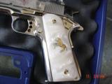 Colt 1911 Government, fully refinished bright nickel with 24K accents,38 super,new,a real showpiece !! - 4 of 14