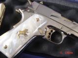 Colt 1911 Government, fully refinished bright nickel with 24K accents,38 super,new,a real showpiece !! - 7 of 14