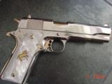 Colt 1911 Government, fully refinished bright nickel with 24K accents,38 super,new,a real showpiece !! - 13 of 14