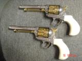 American Western Arms,Custom Engraved matched set,24k accents,birdhead frame,ivory grips,fitted wood case-45lc,5 1/2