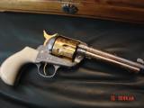 American Western Arms,Custom Engraved matched set,24k accents,birdhead frame,ivory grips,fitted wood case-45lc,5 1/2