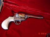 American Western Arms,Custom Engraved matched set,24k accents,birdhead frame,ivory grips,fitted wood case-45lc,5 1/2