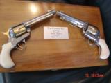 American Western Arms,Custom Engraved matched set,24k accents,birdhead frame,ivory grips,fitted wood case-45lc,5 1/2