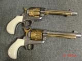 American Western Arms,Custom Engraved matched set,24k accents,birdhead frame,ivory grips,fitted wood case-45lc,5 1/2