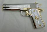 Colt 1911,38 Super,master engraved,refinished nickel,24K gold accents,Pearlite grips,unfired work of art with certificate !! - 13 of 14