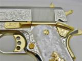 Colt 1911,38 Super,master engraved,refinished nickel,24K gold accents,Pearlite grips,unfired work of art with certificate !! - 7 of 14