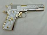 Colt 1911,38 Super,master engraved,refinished nickel,24K gold accents,Pearlite grips,unfired work of art with certificate !! - 2 of 14