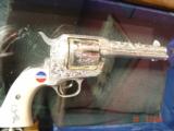 Colt SAA replica from Uberti & America remembers,General Patton Tribute 45Colt,pure silver plated,factory engrave,stand up pres case,faux ivory, - 6 of 15