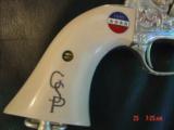 Colt SAA replica from Uberti & America remembers,General Patton Tribute 45Colt,pure silver plated,factory engrave,stand up pres case,faux ivory, - 7 of 15