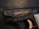 Colt 1908,25auto,Vest pocket,fully engraved by Flannery,reblued with 24K accents,made 1915,pearlite grips,a work of art,1 of a kind !! - 9 of 15