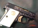 Colt 1908,25auto,Vest pocket,fully engraved by Flannery,reblued with 24K accents,made 1915,pearlite grips,a work of art,1 of a kind !! - 6 of 15
