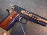 Colt Series 70,45acp,LAPD Commemorative,24k engraved,custom grips,& fitted wood case with brass plate,looks unfired !! - 9 of 15