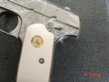 Colt 1903 hammerless,32 cal,master engraved by S.Leis,refinished nickel,1915,bonded ivory grips,awesome showpiece !! - 5 of 15