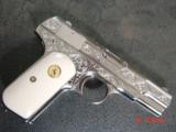 Colt 1903 hammerless,32 cal,master engraved by S.Leis,refinished nickel,1915,bonded ivory grips,awesome showpiece !! - 8 of 15