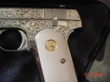 Colt 1908 380 hammerless,Master engraved by S.Leis,nickel refinished,certificate,bonded ivory grips,a work of art !! rare - 2 of 11
