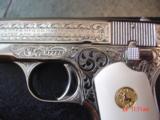 Colt 1908,380 hammerless,master engraved & refinished nickel by S.Leis,made 1929,faux ivory grips,certificate,awesome 1 of a kind !! - 7 of 15