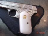 Colt 1908,380 hammerless,master engraved & refinished nickel by S.Leis,made 1929,faux ivory grips,certificate,awesome 1 of a kind !! - 6 of 15