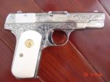Colt 1908,380 hammerless,master engraved & refinished nickel by S.Leis,made 1929,faux ivory grips,certificate,awesome 1 of a kind !! - 15 of 15