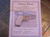 Colt 1908,380 hammerless,master engraved & refinished nickel by S.Leis,made 1929,faux ivory grips,certificate,awesome 1 of a kind !! - 3 of 15