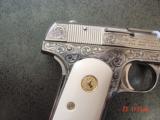 Colt 1908,380 hammerless,master engraved & refinished nickel by S.Leis,made 1929,faux ivory grips,certificate,awesome 1 of a kind !! - 11 of 15