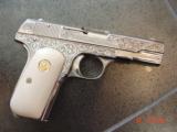 Colt 1908,380 hammerless,master engraved & refinished nickel by S.Leis,made 1929,faux ivory grips,certificate,awesome 1 of a kind !! - 10 of 15
