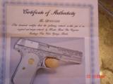 Colt 1908,380 hammerless,master engraved & refinished nickel by S.Leis,made 1929,faux ivory grips,certificate,awesome 1 of a kind !! - 4 of 15