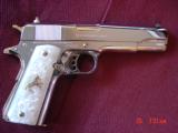 Colt Government 38 Super,fully refinished nickel with 24K gold accents,done May 2016,Pearlite grips,2 mags,1 is gold,unfired in case with manual, - 2 of 15
