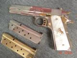 Colt Government 38 Super,fully refinished nickel with 24K gold accents,done May 2016,Pearlite grips,2 mags,1 is gold,unfired in case with manual, - 11 of 15