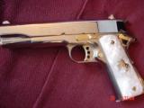 Colt Government 38 Super,fully refinished nickel with 24K gold accents,done May 2016,Pearlite grips,2 mags,1 is gold,unfired in case with manual, - 1 of 15