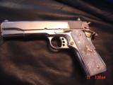 Colt Government 38 Super,fully refinished nickel with 24K gold accents,done May 2016,Pearlite grips,2 mags,1 is gold,unfired in case with manual, - 15 of 15