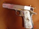 Colt Government 38 Super,fully refinished nickel with 24K gold accents,done May 2016,Pearlite grips,2 mags,1 is gold,unfired in case with manual, - 13 of 15