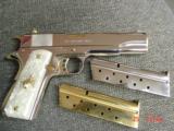 Colt Government 38 Super,fully refinished nickel with 24K gold accents,done May 2016,Pearlite grips,2 mags,1 is gold,unfired in case with manual, - 12 of 15