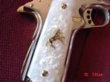 Colt Government 38 Super,fully refinished nickel with 24K gold accents,done May 2016,Pearlite grips,2 mags,1 is gold,unfired in case with manual, - 3 of 15