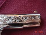 Colt Government 38 Super,master engraved by S.Leis,refinished nickel with 24K gold accents,Pearlite grips,2 grips,1 is gold plated,in case,awesome !! - 9 of 15