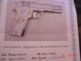 Colt Government 38 Super,master engraved by S.Leis,refinished nickel with 24K gold accents,Pearlite grips,2 grips,1 is gold plated,in case,awesome !! - 12 of 15