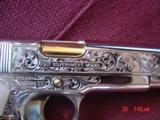 Colt Government 38 Super,master engraved by S.Leis,refinished nickel with 24K gold accents,Pearlite grips,2 grips,1 is gold plated,in case,awesome !! - 8 of 15