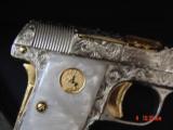 Colt 1908 Vest Pocket 25 Cal,fully engraved nickel & 24K gold accents by Flannery,Pearlite grips,a work of art,1921 !! - 4 of 15
