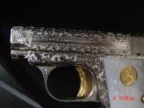 Colt 1908 Vest Pocket 25 Cal,fully engraved nickel & 24K gold accents by Flannery,Pearlite grips,a work of art,1921 !! - 5 of 15