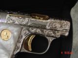 Colt 1908 Vest Pocket 25 Cal,fully engraved nickel & 24K gold accents by Flannery,Pearlite grips,a work of art,1921 !! - 3 of 15