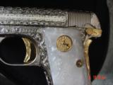 Colt 1908 Vest Pocket 25 Cal,fully engraved nickel & 24K gold accents by Flannery,Pearlite grips,a work of art,1921 !! - 6 of 15