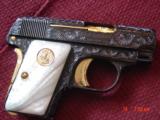 Colt 1905,25cal,Vest Pocket,fully engraved,re-blued & 24k gold accents by Flannery engraving,hammerless,made in 1918,awesome work of art !! - 1 of 15