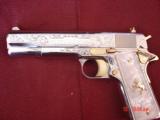 Colt Government 1911,series 80,Master Engraved & refinished in nickel & 24k gold,2 mags,never fired,awesome showpiece !! - 6 of 15