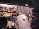 Colt Government 1911,series 80,Master Engraved & refinished in nickel & 24k gold,2 mags,never fired,awesome showpiece !! - 7 of 15
